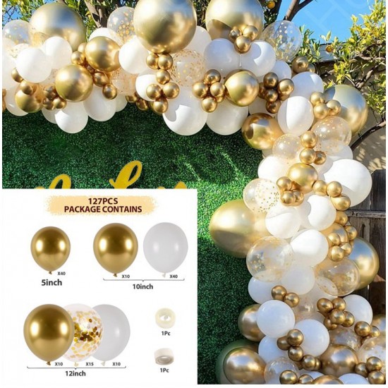 Balloons Arch Set for Birthdays, Wedding, Anniversary party decorations, white and gold