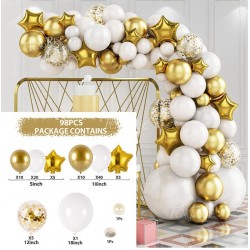 Balloons Arch Set for Birthdays, Wedding, Anniversary party decorations, white and gold