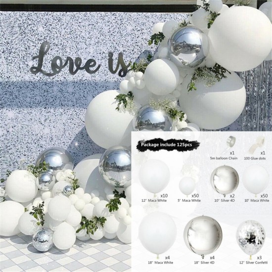 Balloons Arch Set for Birthdays, Wedding, Anniversary party decorations, white and silver